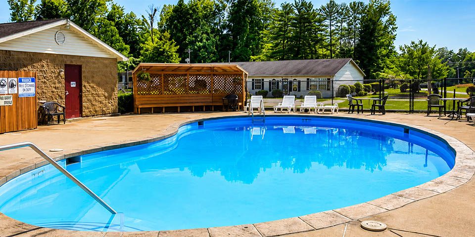 Swimming pool at Woods-N-Waters Kampground on a sunny summer day near Columbus, Indiana.