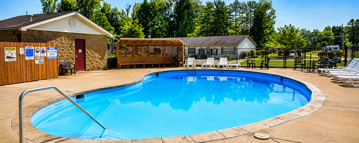 Swimming pool at Woods-N-Waters Kampground on a sunny summer day near Columbus, Indiana.
