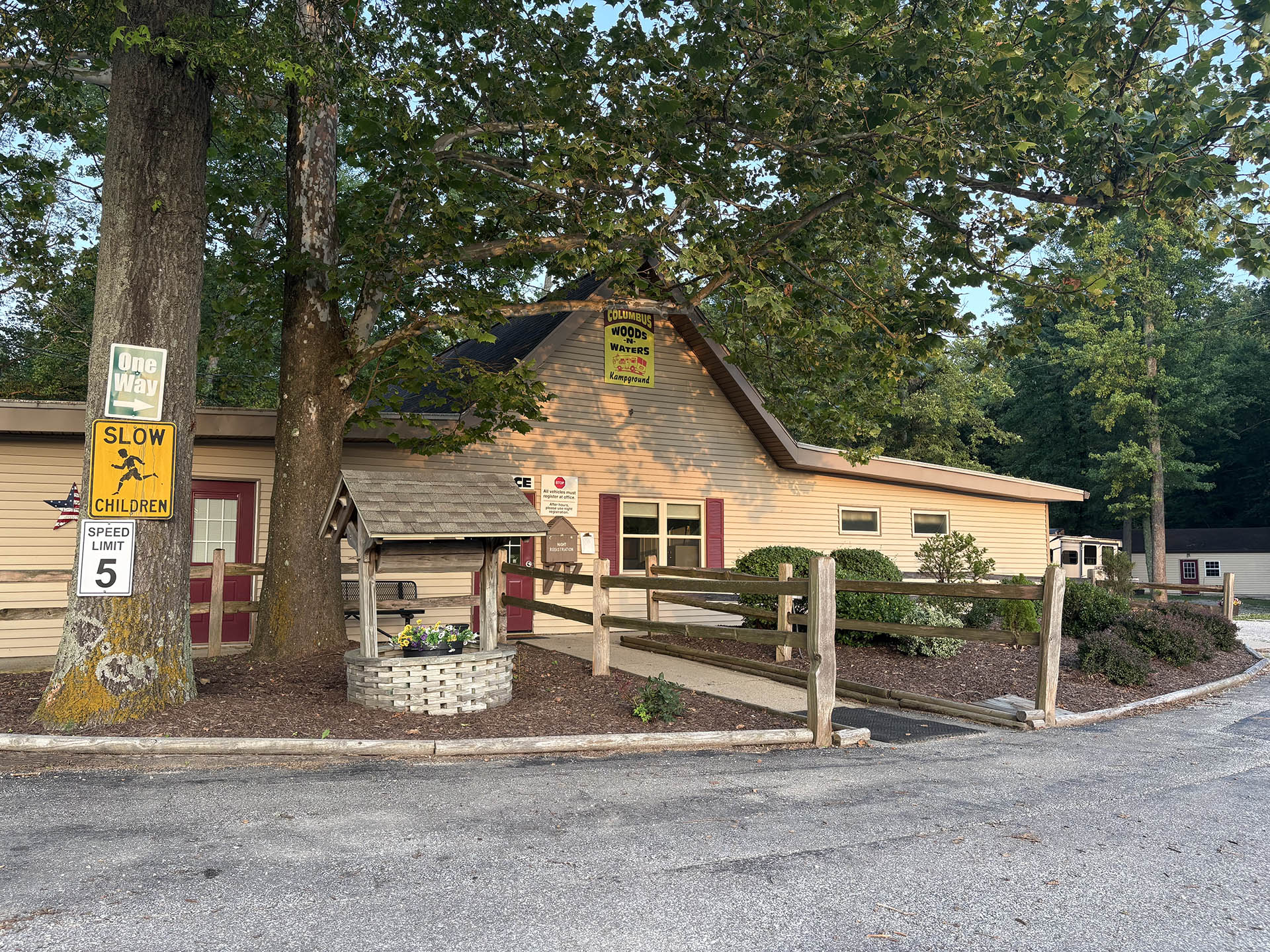 Campground office and camp store at Woods-N-Waters Campground in Columbus, Indiana