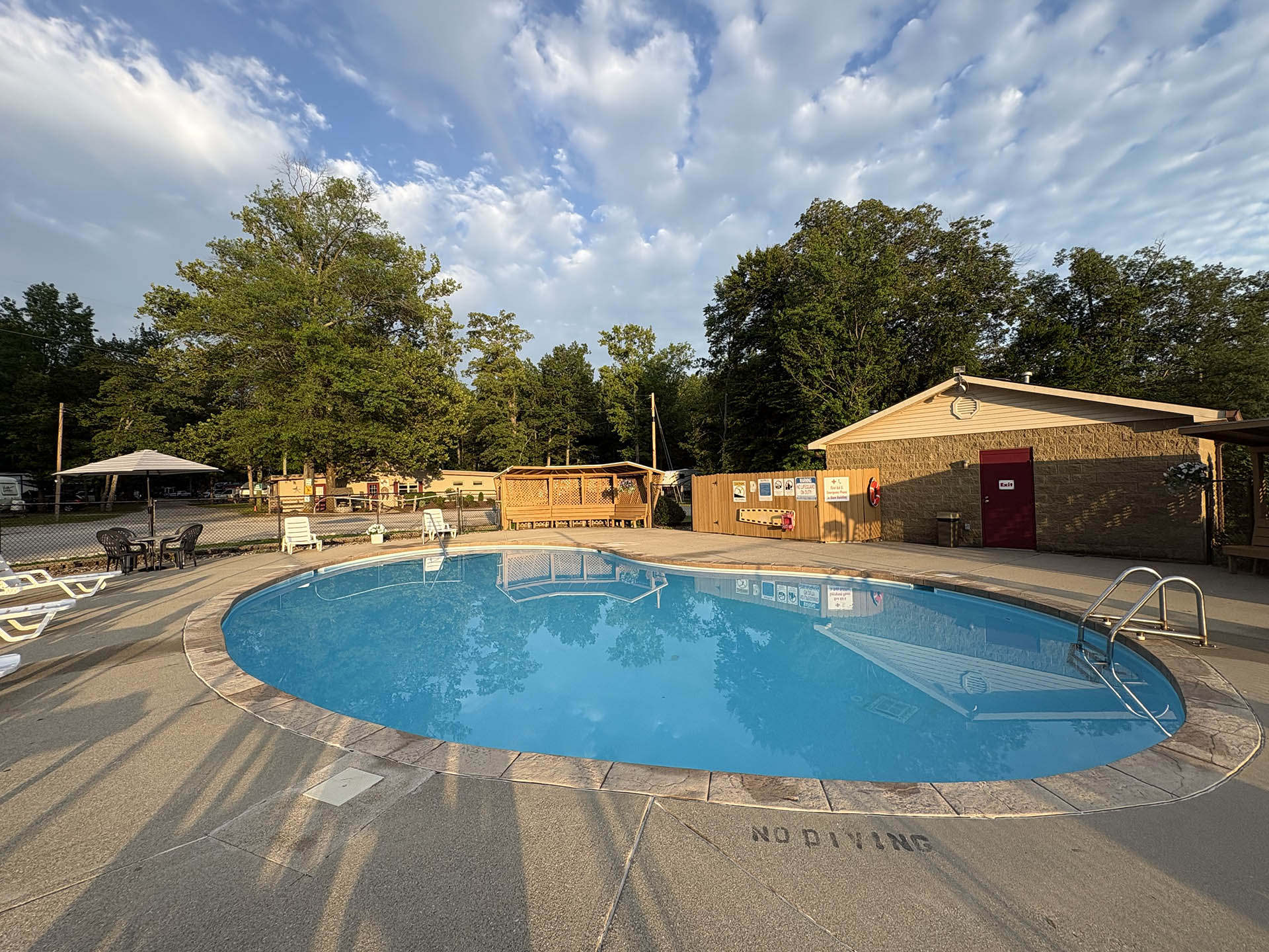 Outdoor swimming pool at Woods-N-Waters Campground in Columbus, Indiana